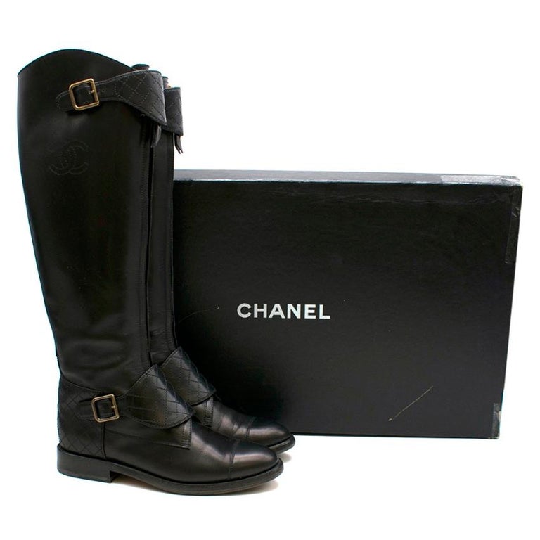 Channel Riding Boots Chanel Lambskin Riding Boots with Quilted Stitch Detail 39.5 FR at 1stDibs