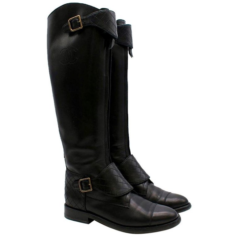 Chanel Lambskin Riding Boots with Quilted Stitch Detail 39.5 FR at 1stDibs