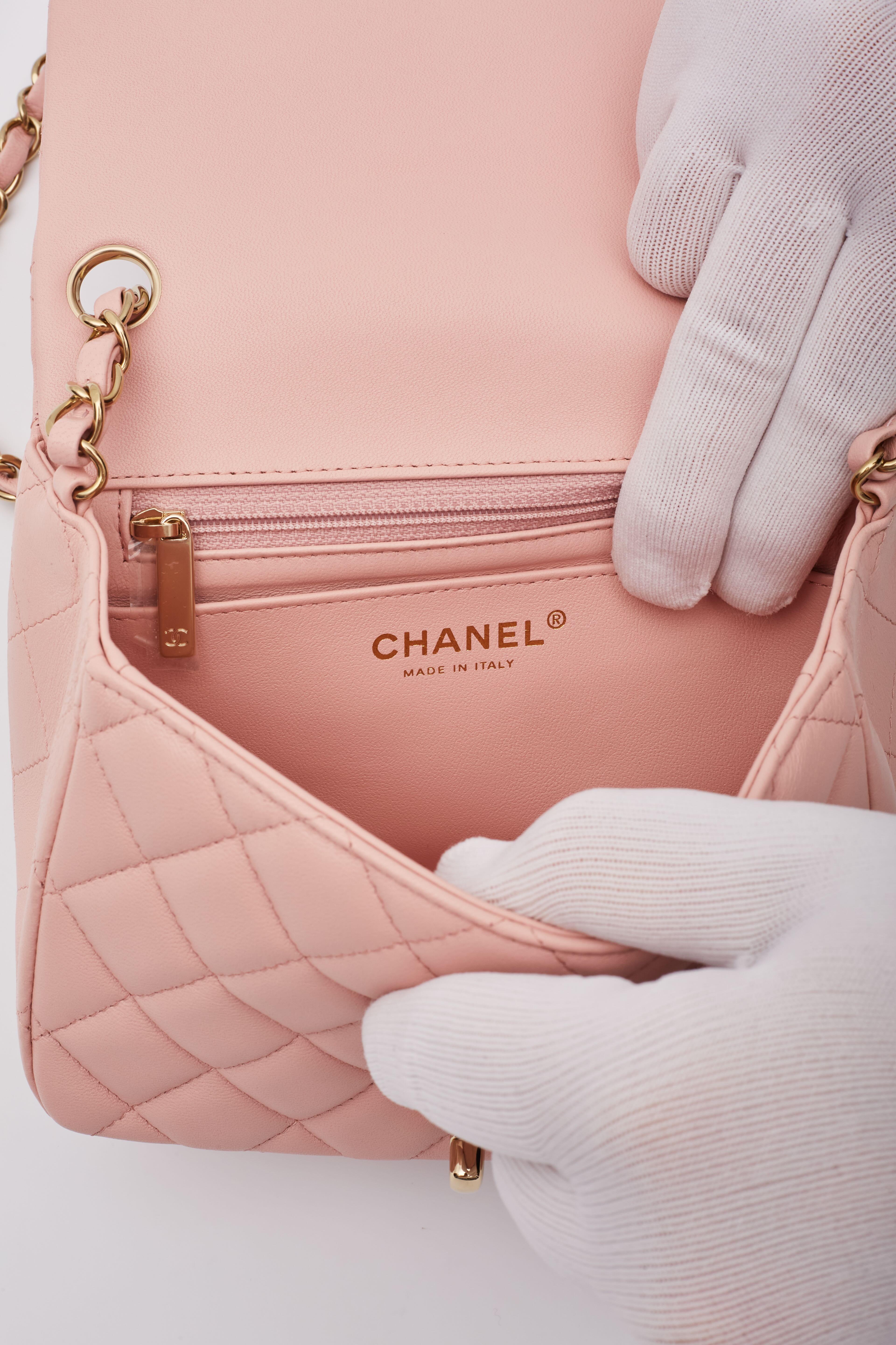 Chanel Lambskin Rose Pearl Crush Square Flap Bag Mini For Sale 5