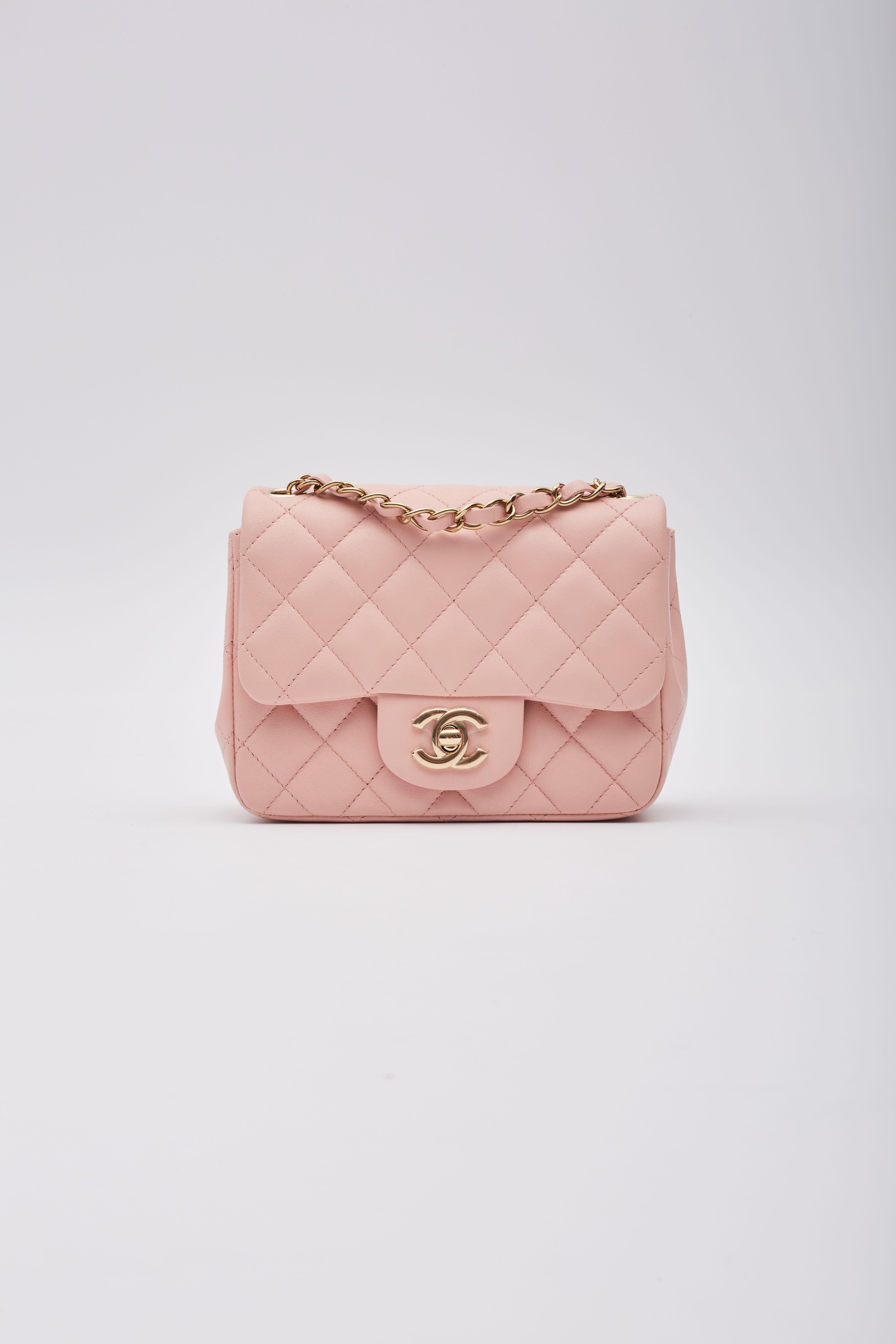 Beige Chanel Lambskin Rose Pearl Crush Square Flap Bag Mini For Sale