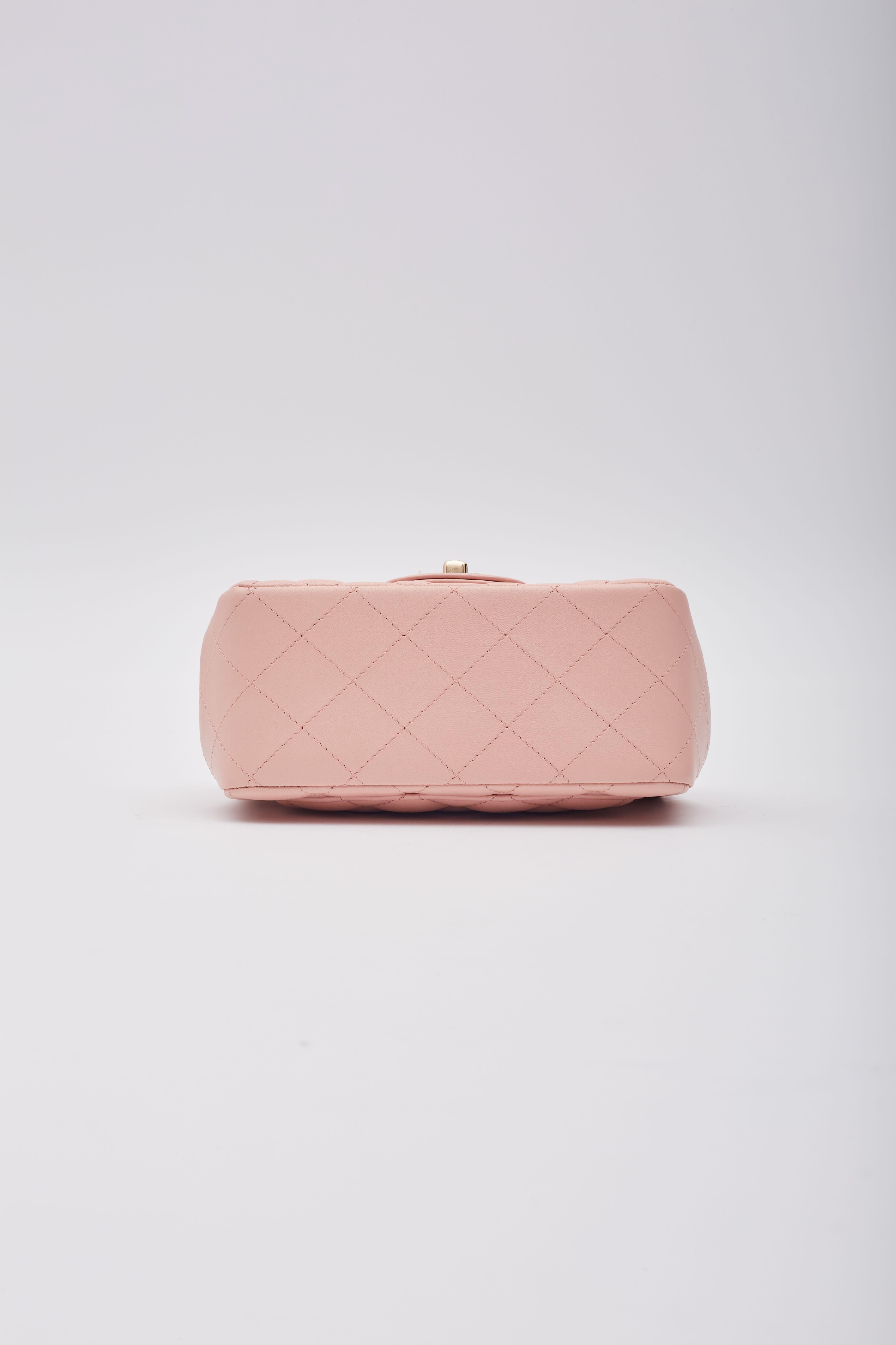 Chanel Lambskin Rose Pearl Crush Square Flap Bag Mini For Sale 1