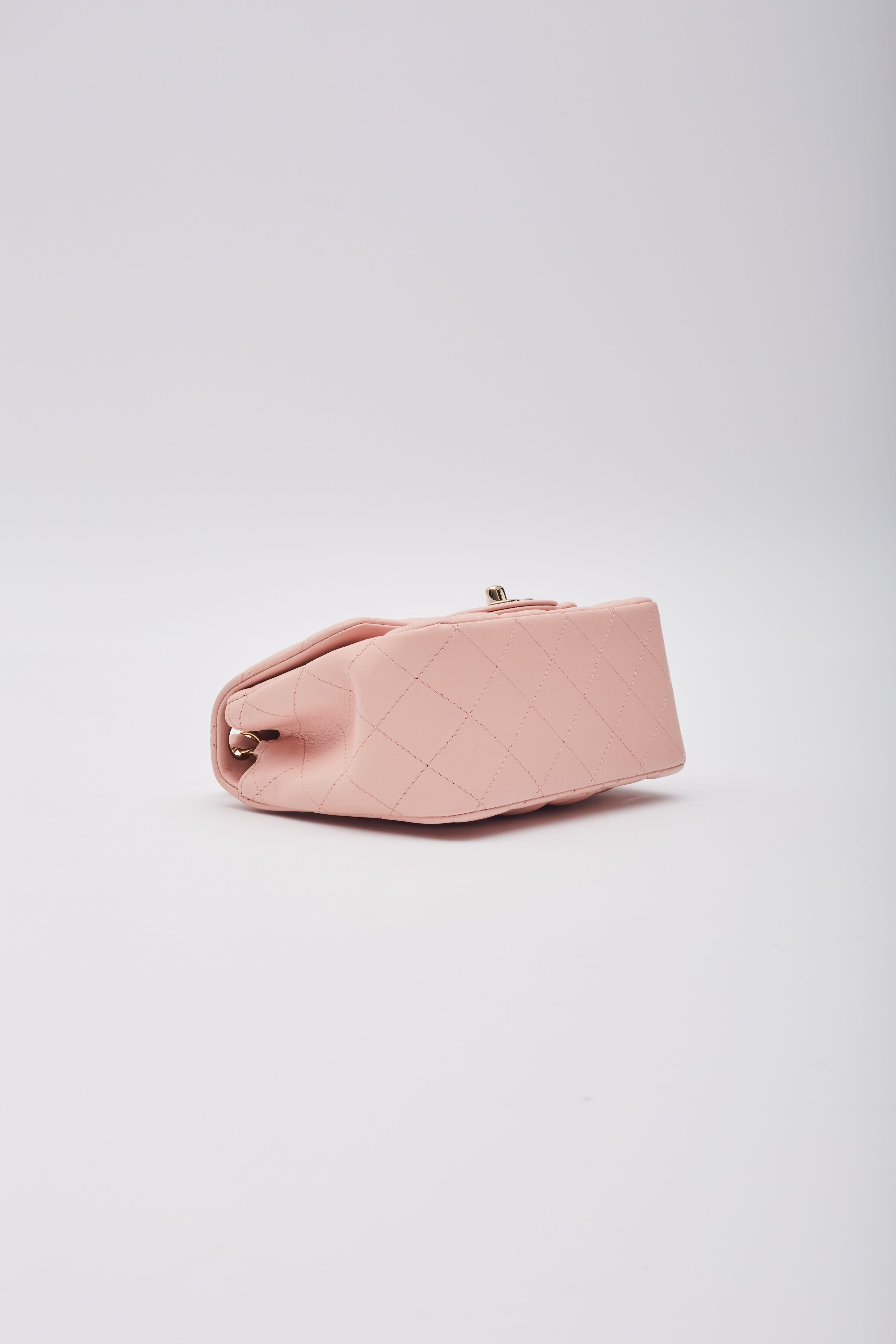 Chanel Lambskin Rose Pearl Crush Square Flap Bag Mini For Sale 2