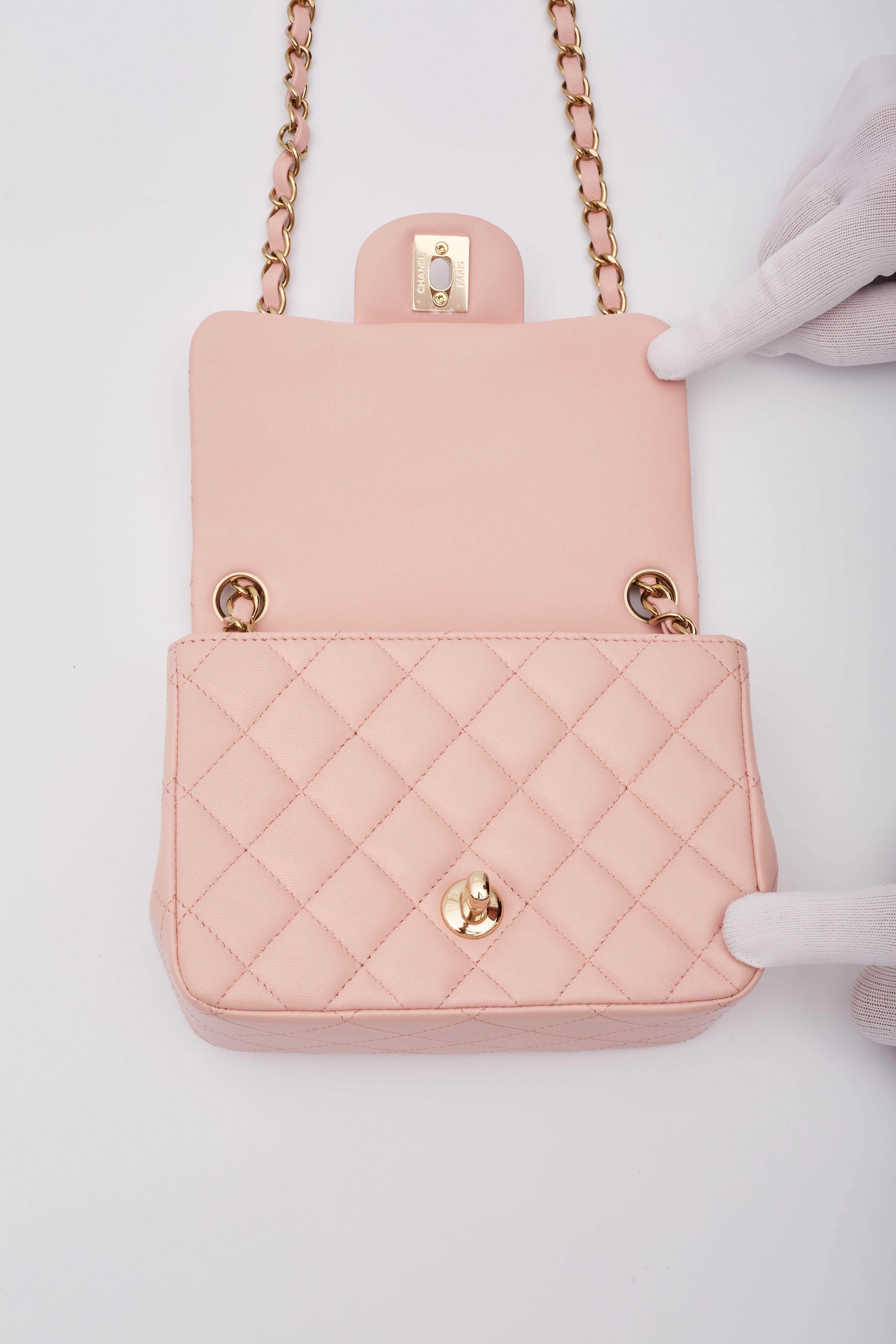 Chanel Lambskin Rose Pearl Crush Square Flap Bag Mini For Sale 3