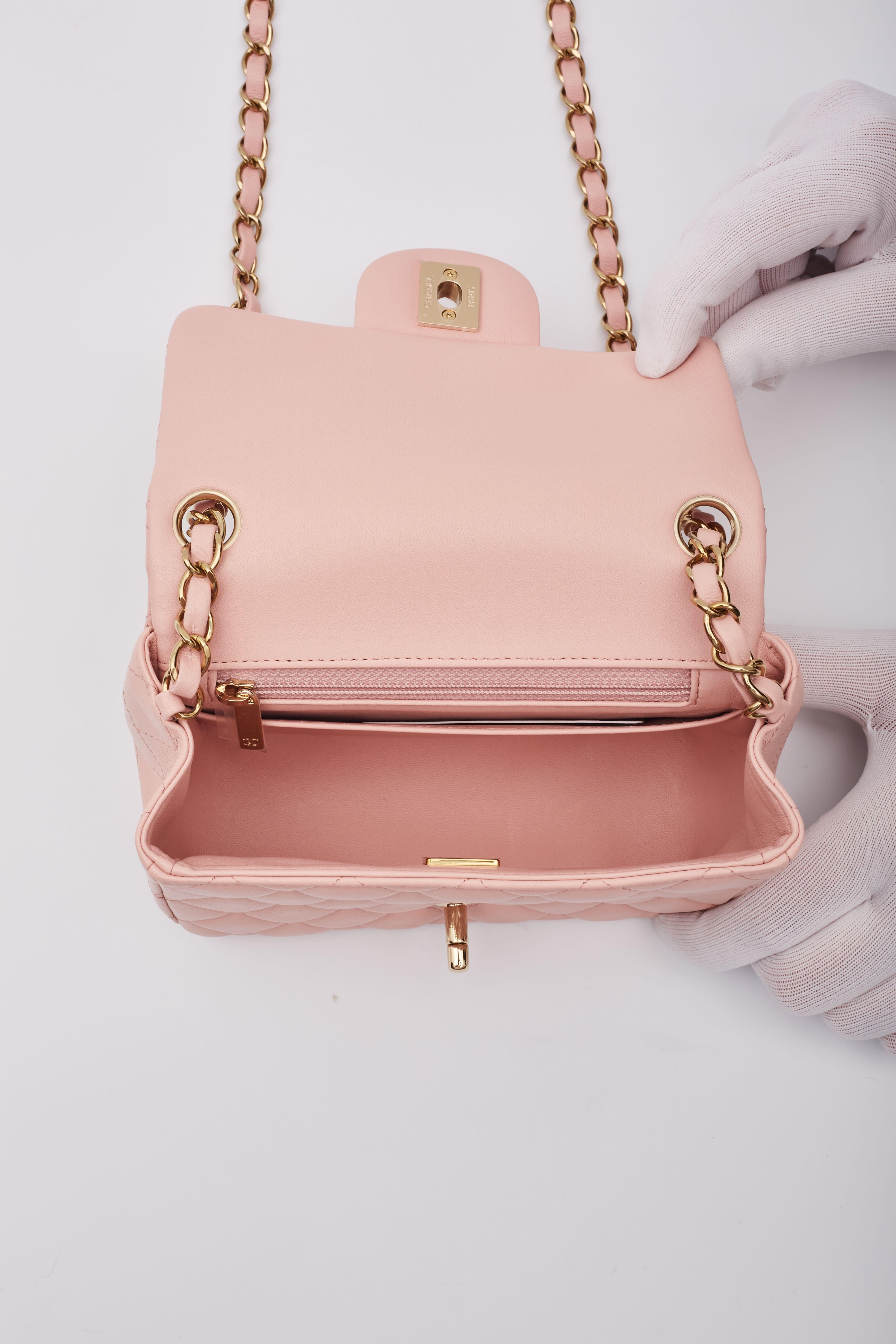 Chanel Lambskin Rose Pearl Crush Square Flap Bag Mini For Sale 4