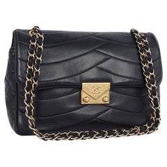 Chanel Lambskin Scallop Quilted Pagoda Flap Bag Black
