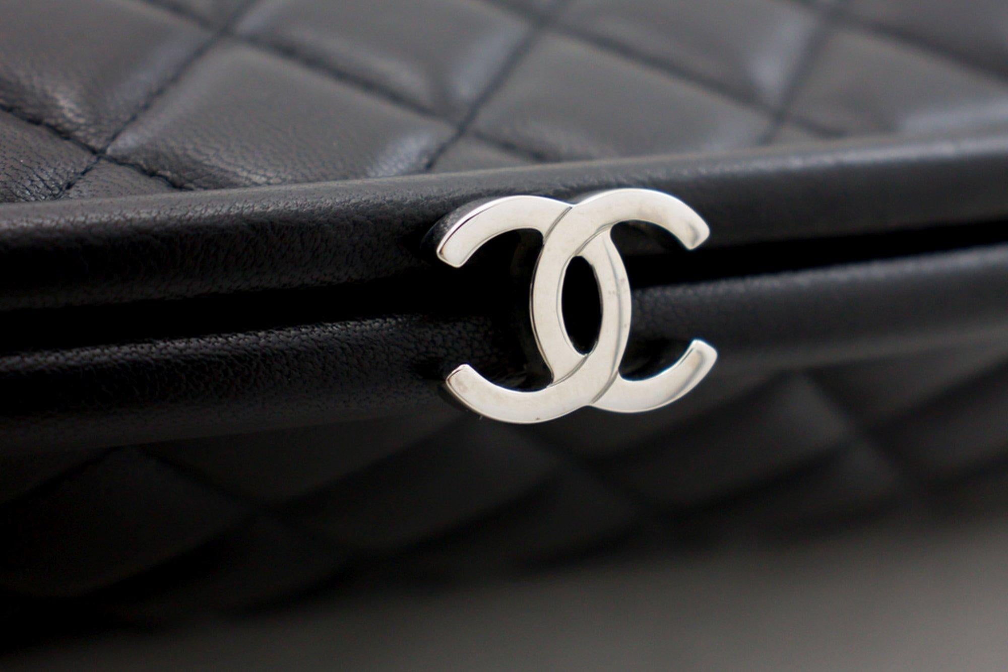 CHANEL Lambskin Timeless Clutch Bag Black Quilted Silver Hardware 7