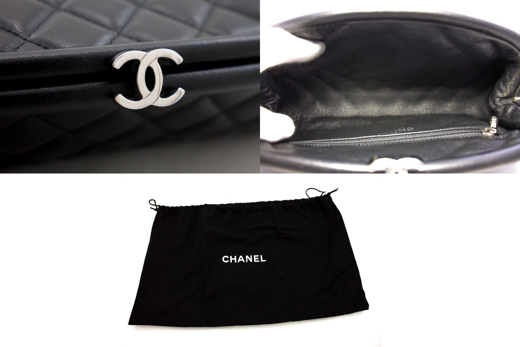 Women's CHANEL Lambskin Timeless Clutch Bag Black Quilted Silver Hardware