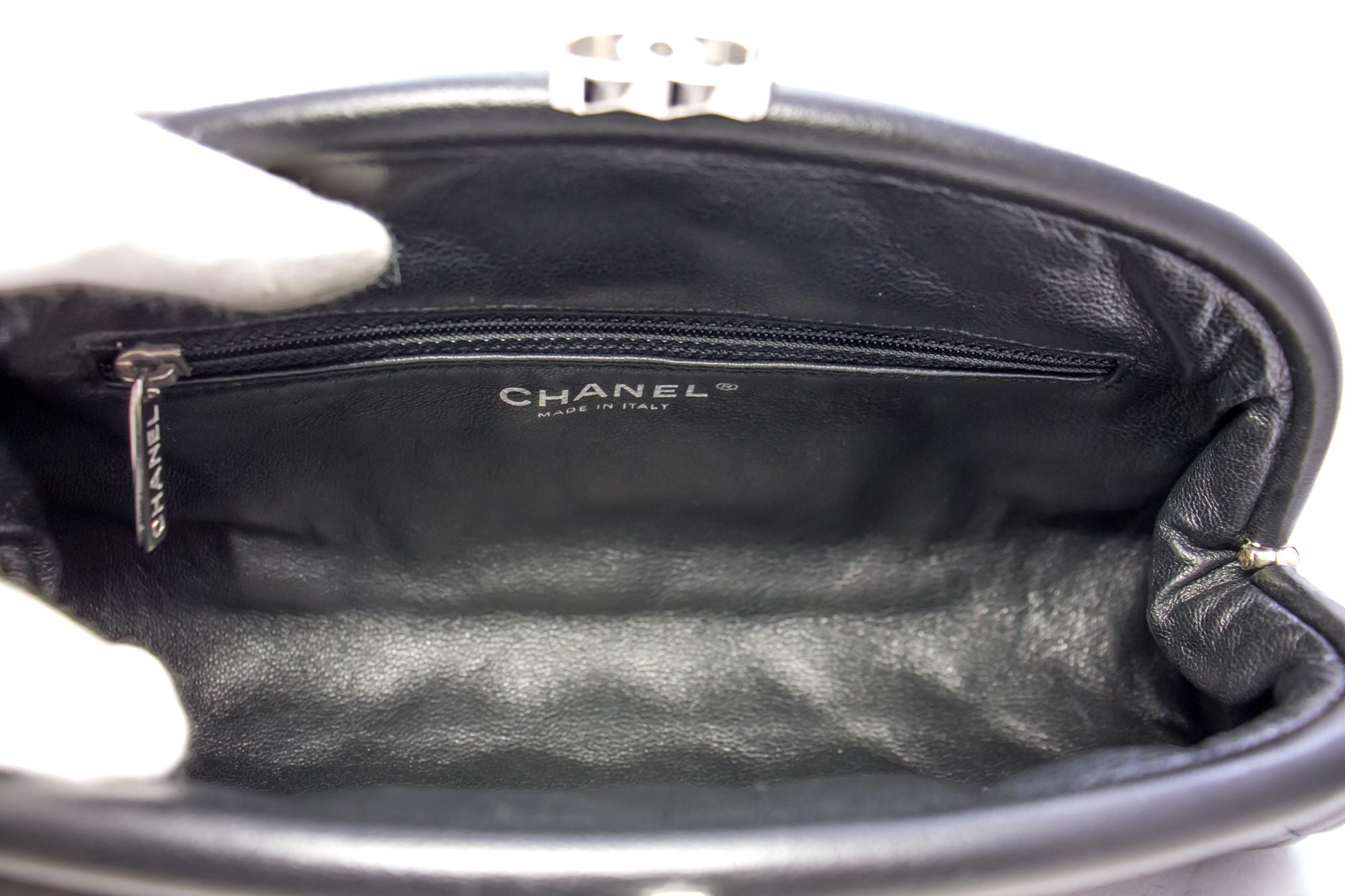 CHANEL Lambskin Timeless Clutch Bag Black Quilted Silver Hardware 2