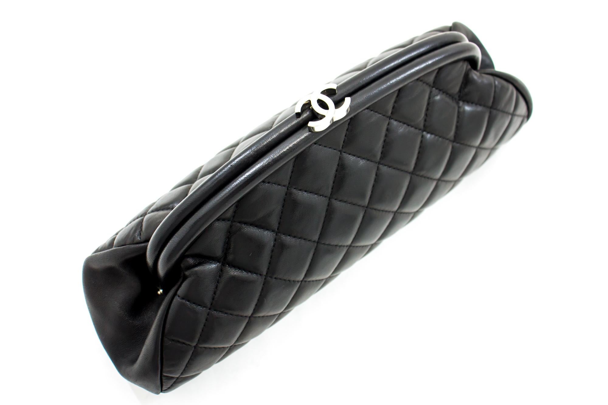 CHANEL Lambskin Timeless Clutch Bag Black Quilted Silver Hardware 2