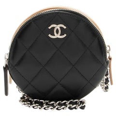 Chanel Lambskin Triple Zip Round Clutch with Chain