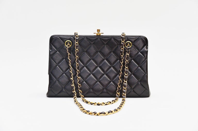 Chanel Vintage Black Lambskin Chain Strap Shoulder Bag at Jill's Consignment