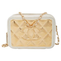Chanel Lambskin White Golden Plate Vanity Shoulder Bag