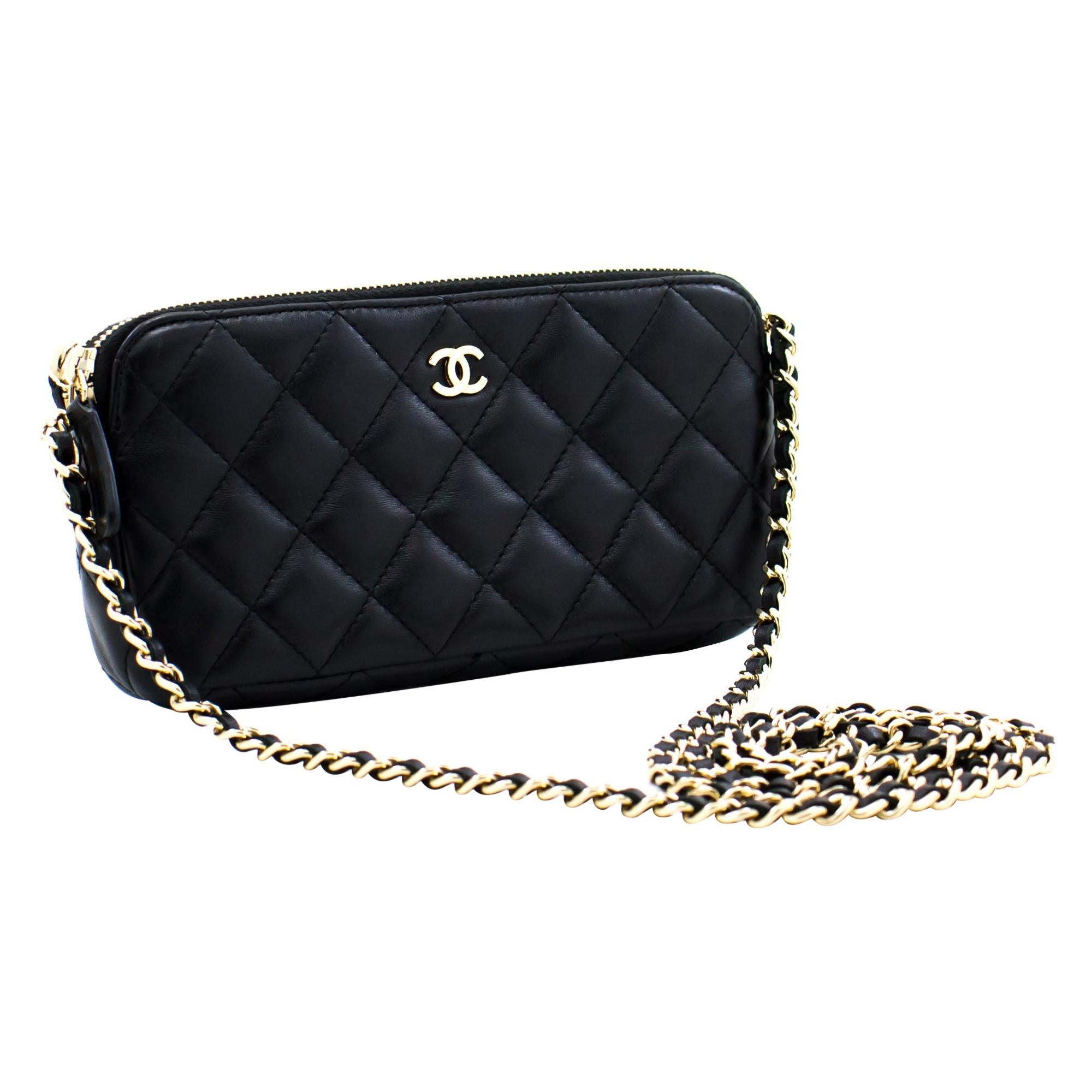 CHANEL Lambskin WOC Wallet On Chain Double Zip Chain Shoulder Bag