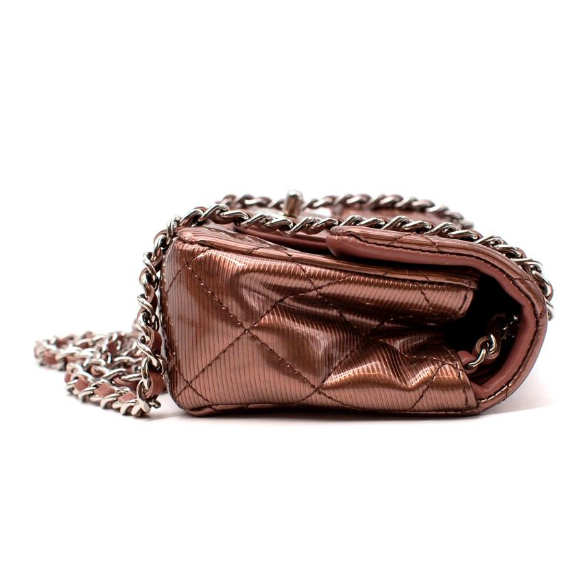 Brown Chanel Laminated Metallic Copper Leather Mini Flap Bag For Sale