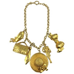 Chanel large 6 Charm Necklace rare iconic gold tone metal