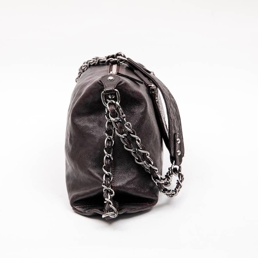 Black Chanel Large Bag in Brown Leather and Chain