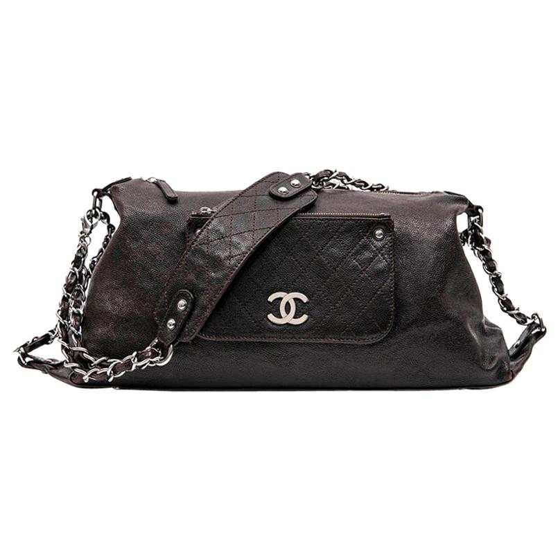 Chanel Large Bag in Brown Leather and Chain