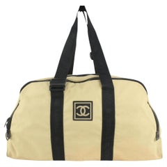 Chanel Large Beige CC Logo Sports Duffle Travel Boston Gym Bag 115c12