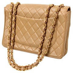 Chanel Large Beige Quilted Lambskin Single Flap Handbag circa 1994-96
