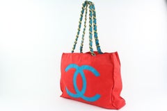 Chanel Large Bicolor Cc Logo Chain 20cz1106 Red Nylon Tote