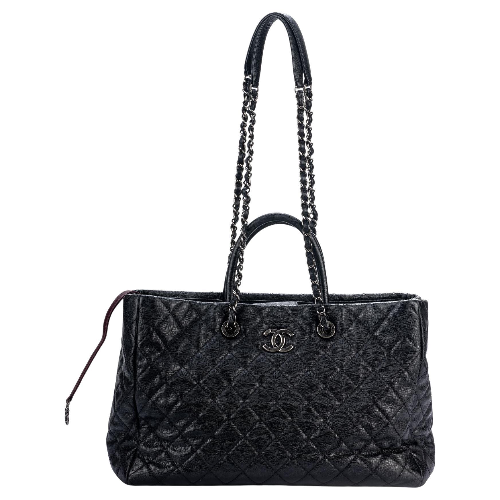 Chanel Large Black Caviar 2 Way Tote For Sale