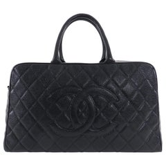 Chanel Large Black Caviar CC Zip Top Overnight Duffle Bowling Bag