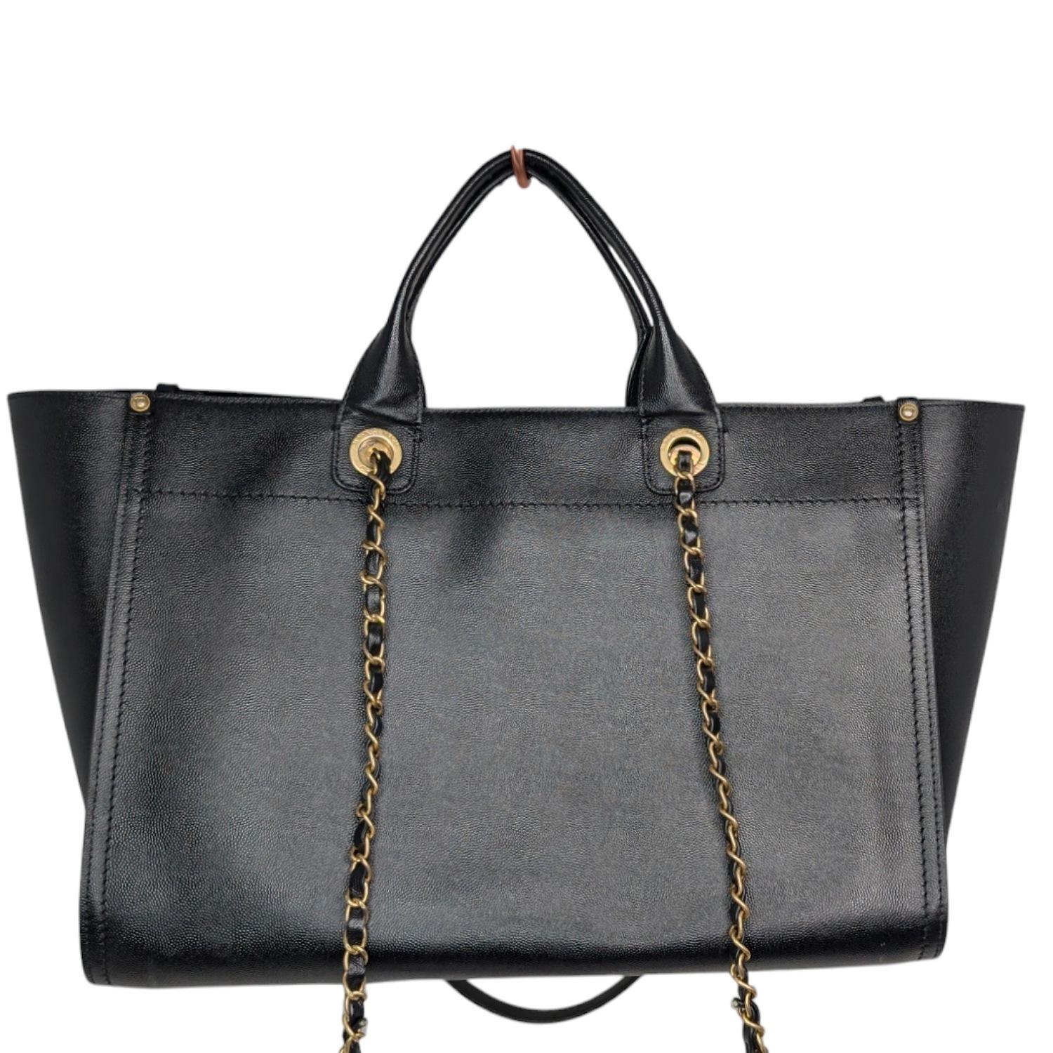 Chanel Large Black Caviar Studded Logo Deauville Tote In Good Condition In Scottsdale, AZ
