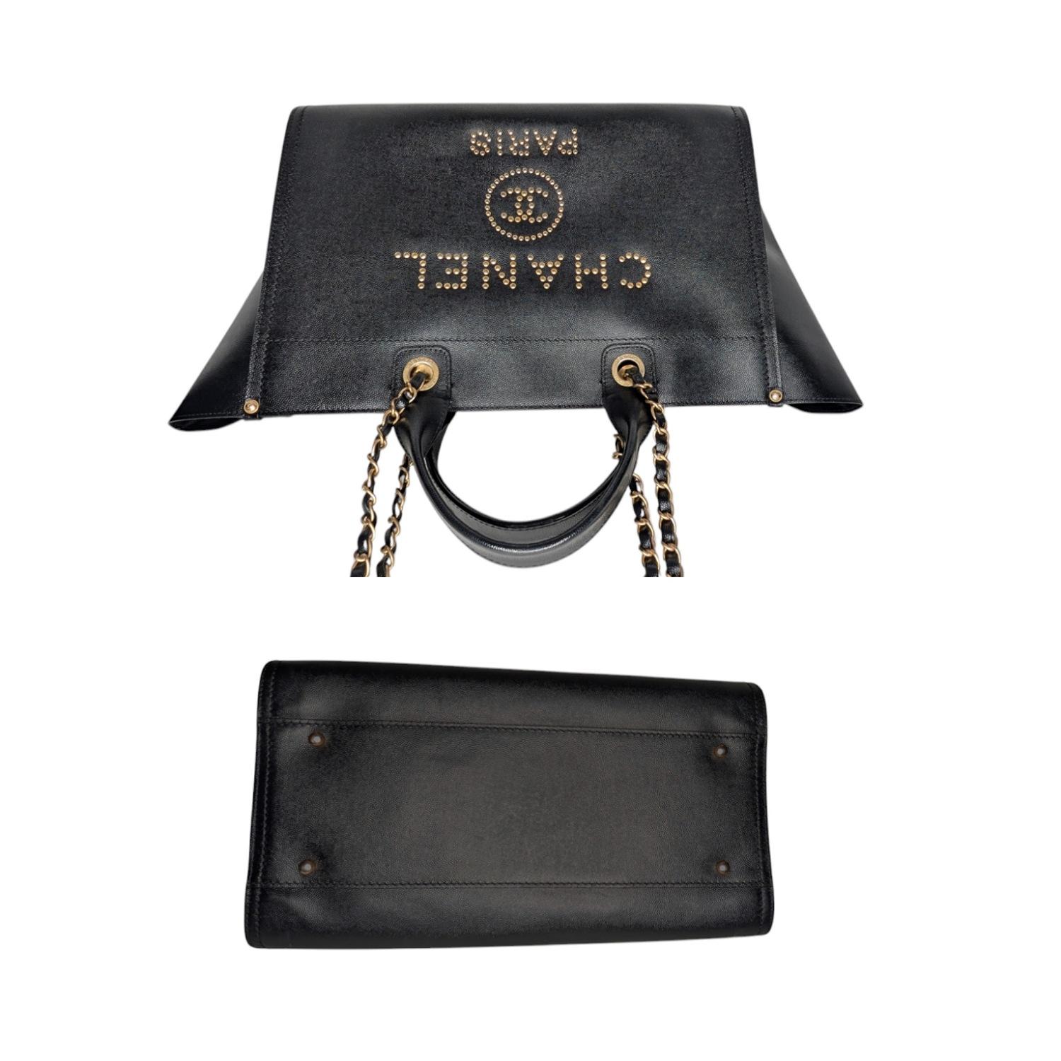 Chanel Large Black Caviar Studded Logo Deauville Tote 2