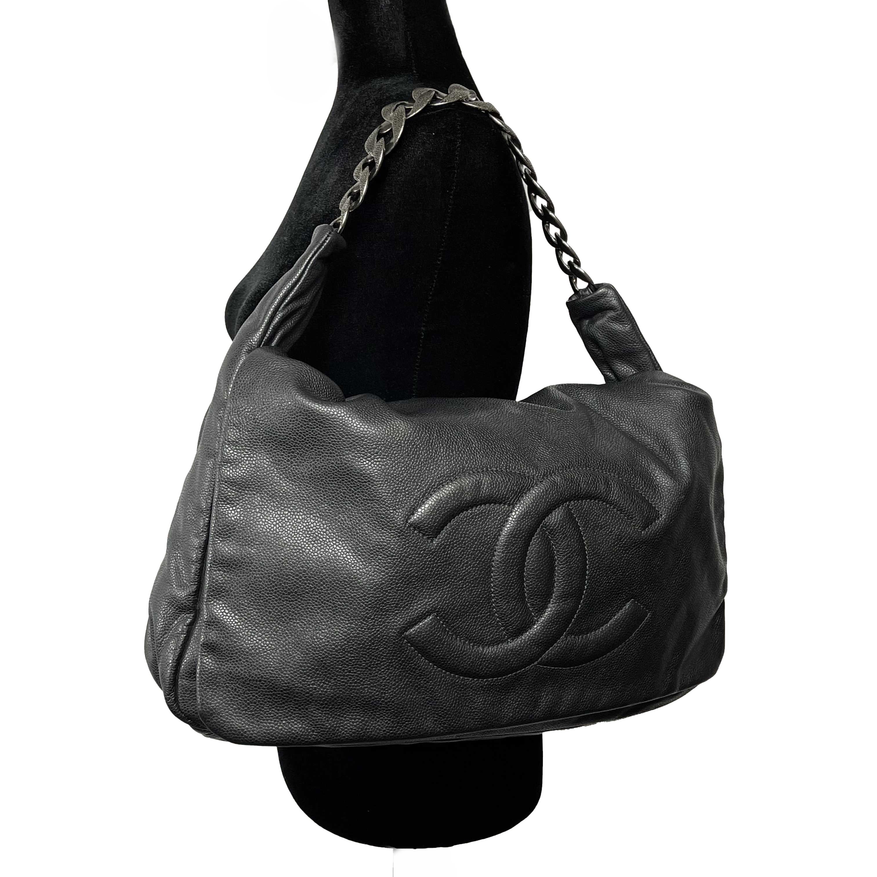 CHANEL Large Black CC Caviar Flap 31 Matte Silver Chain Strap Shoulder Bag 8