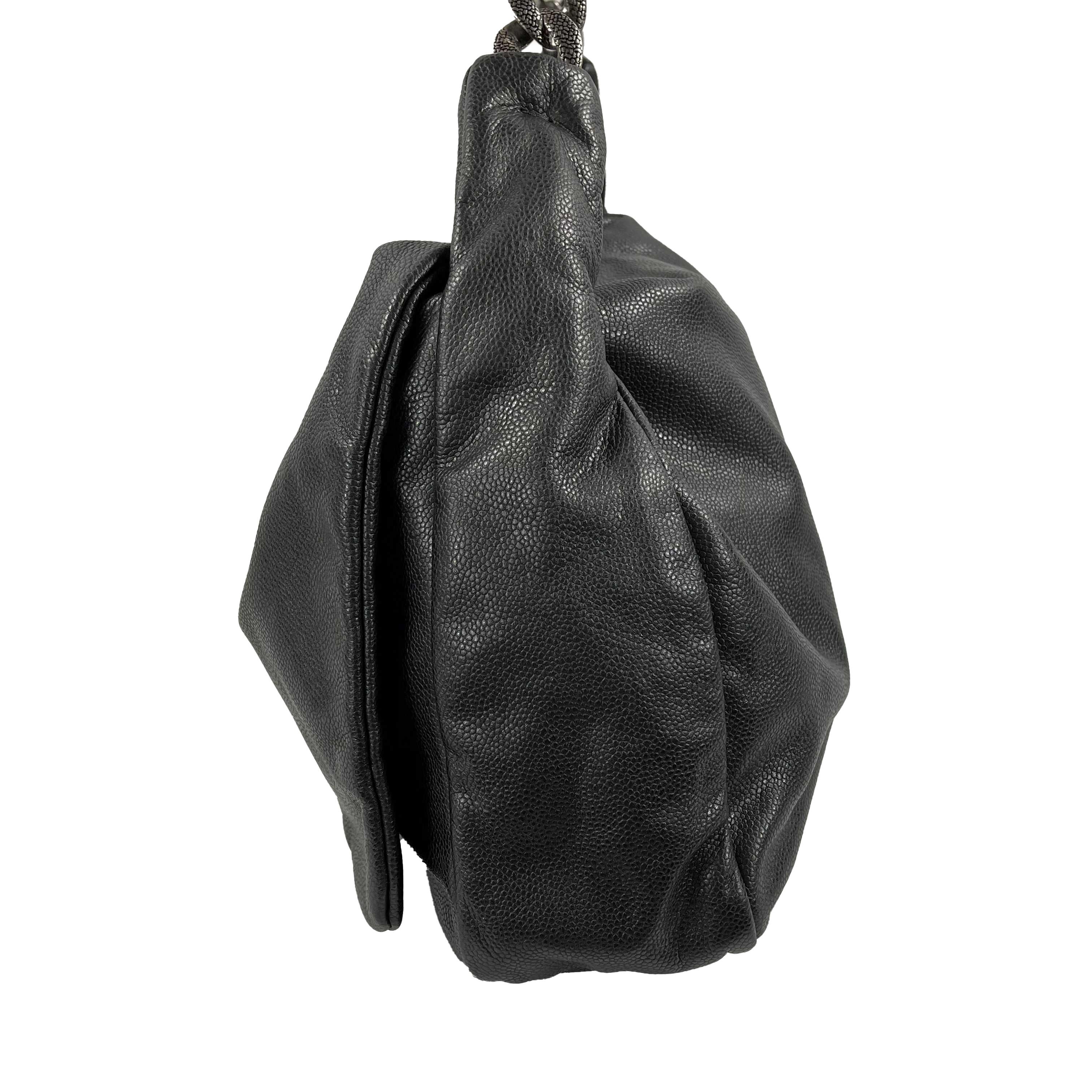 CHANEL Large Black CC Caviar Flap 31 Matte Silver Chain Strap Shoulder Bag 9
