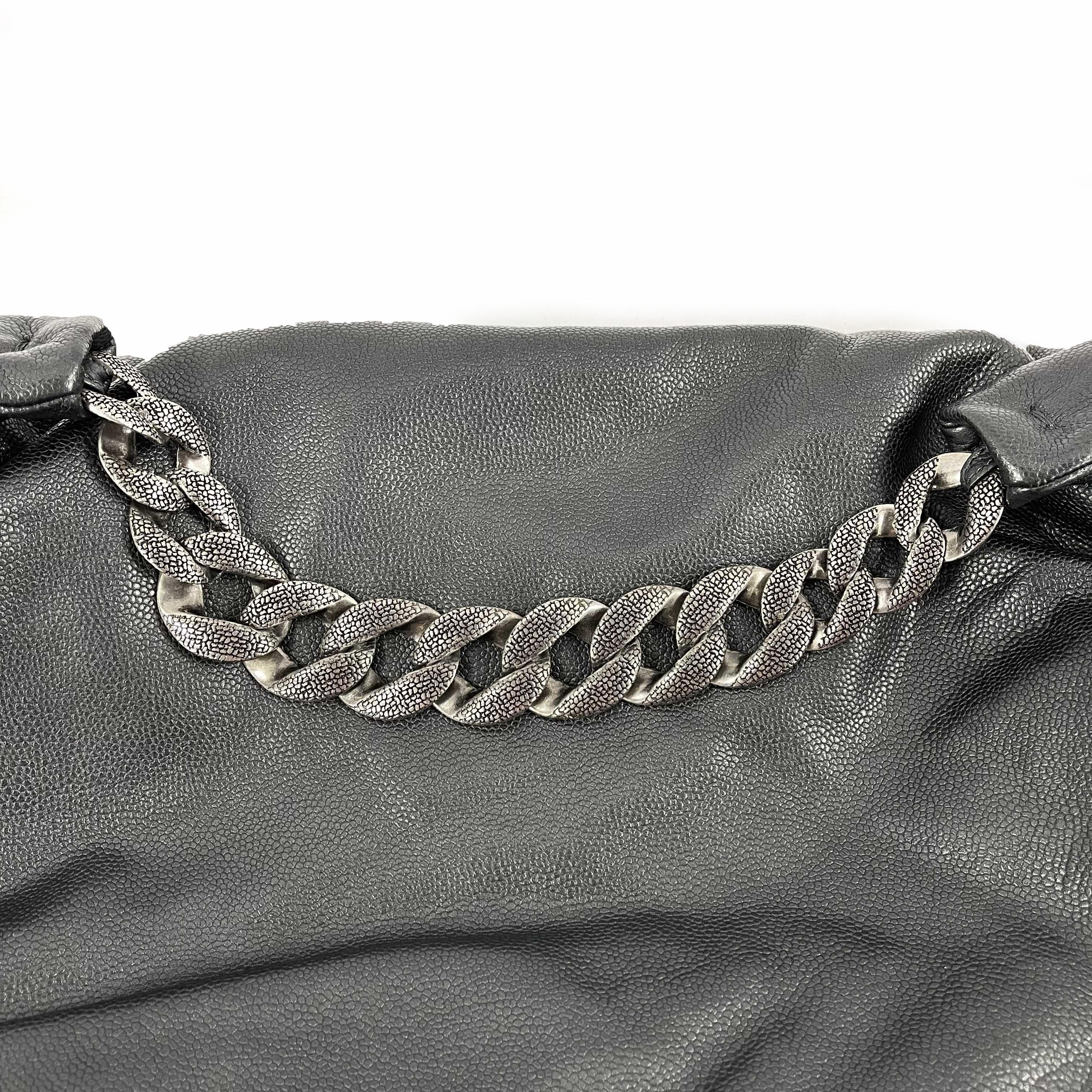 CHANEL Large Black CC Caviar Flap 31 Matte Silver Chain Strap Shoulder Bag 1
