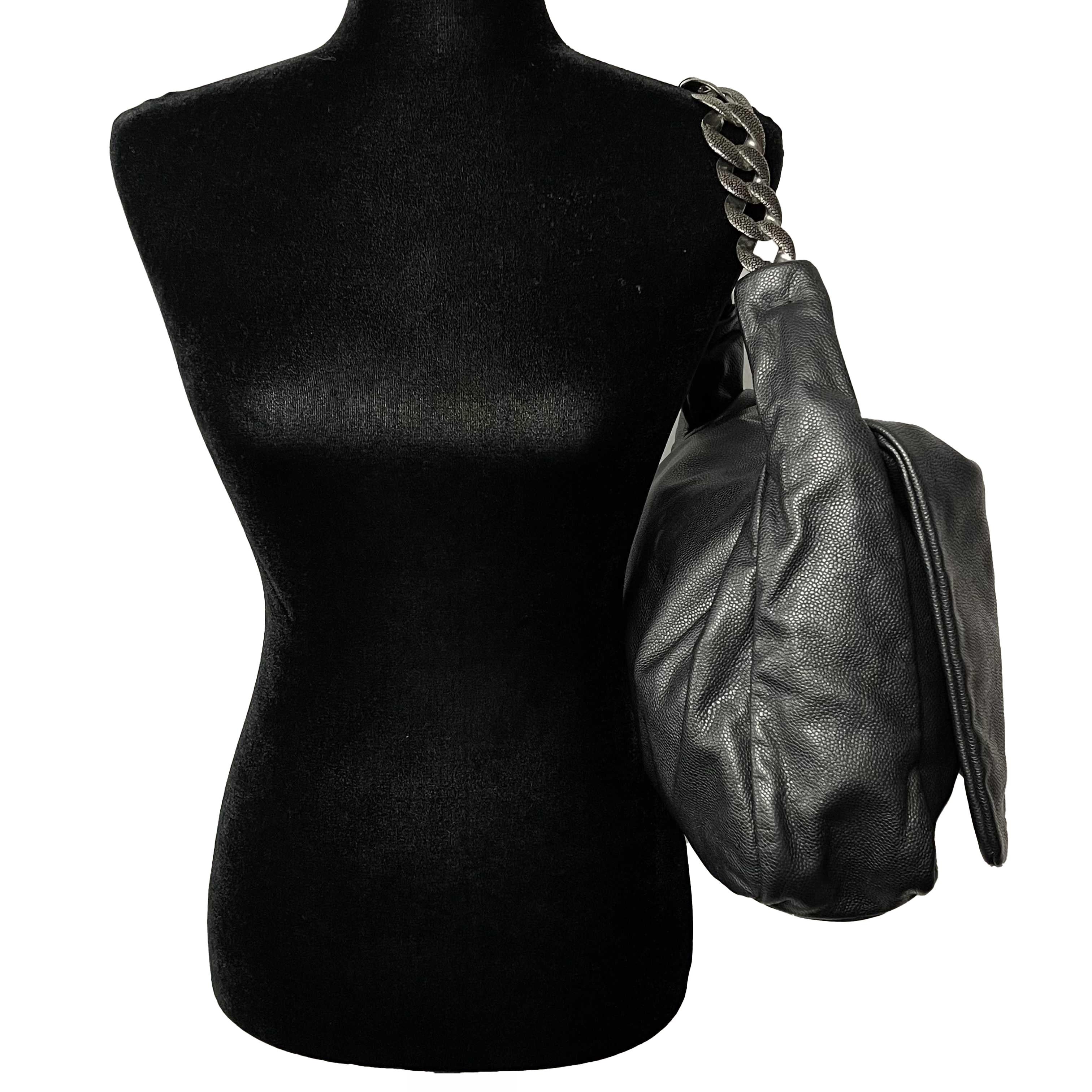 CHANEL Large Black CC Caviar Flap 31 Matte Silver Chain Strap Shoulder Bag 2