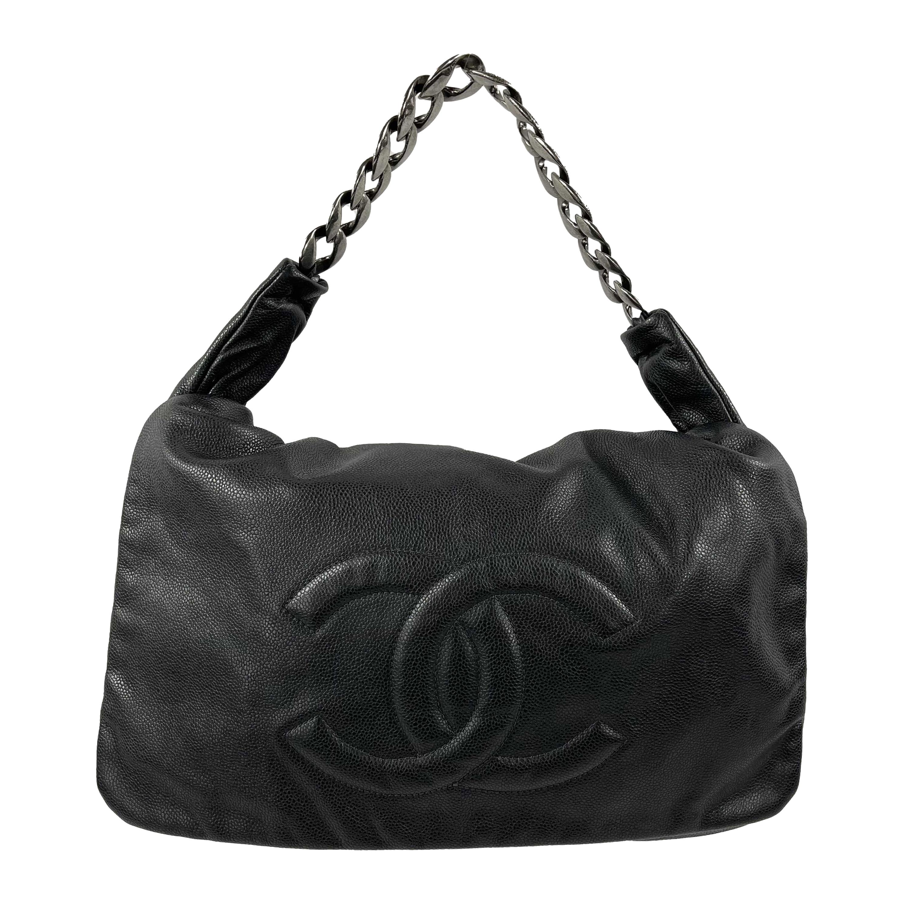 CHANEL Large Black CC Caviar Flap 31 Matte Silver Chain Strap Shoulder Bag 4