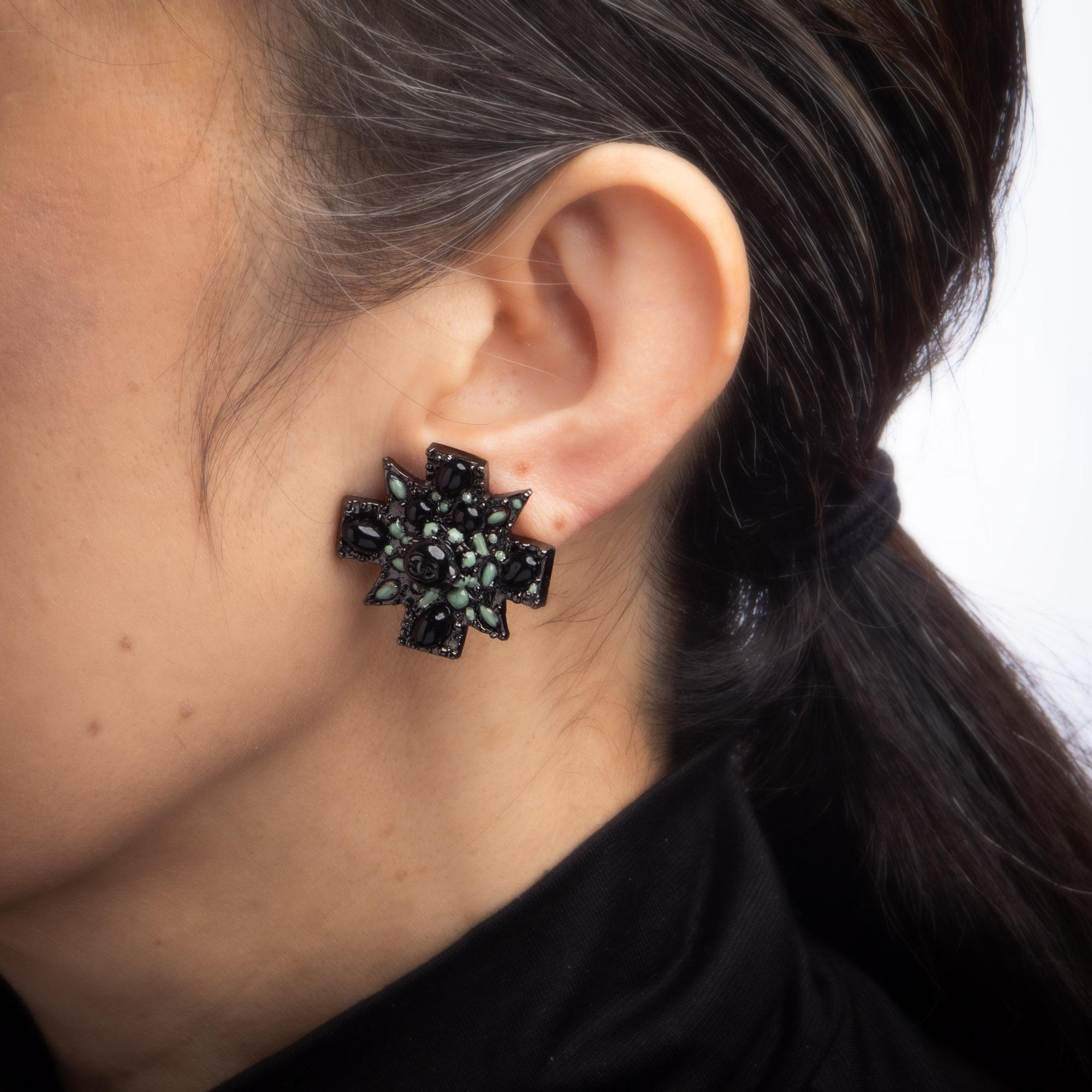 black cross clip on earrings