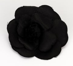 Chanel large black fabric camelia brooch
