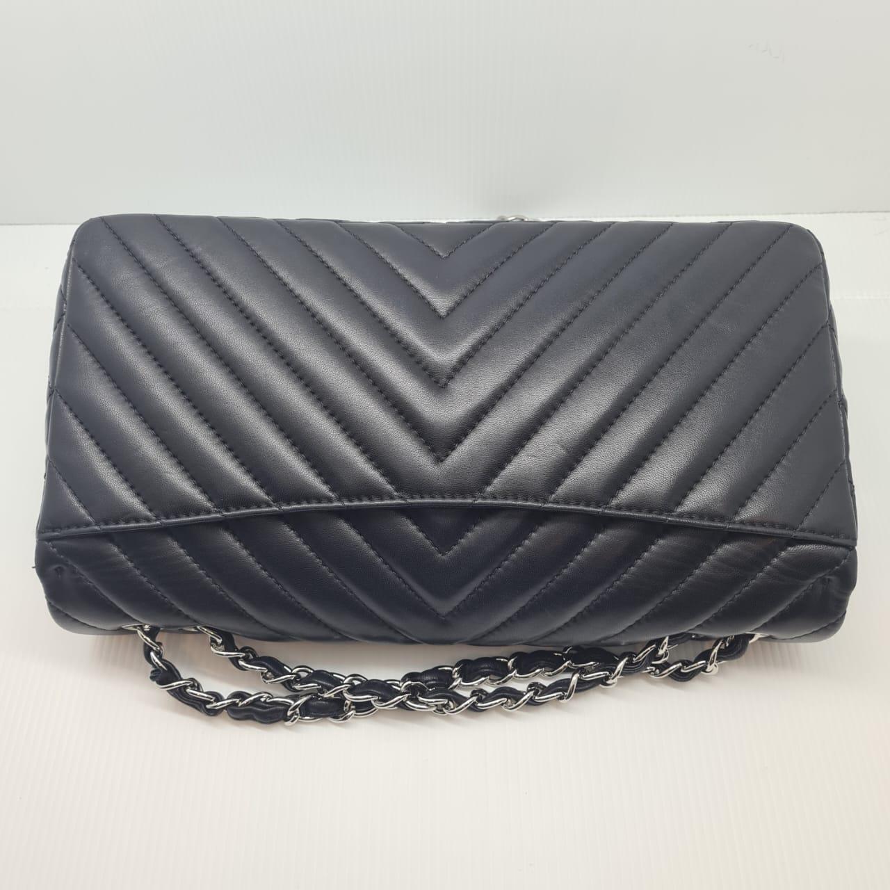 Chanel Large Black Lambskin Chevron Quilted Single Flap Bag For Sale 6
