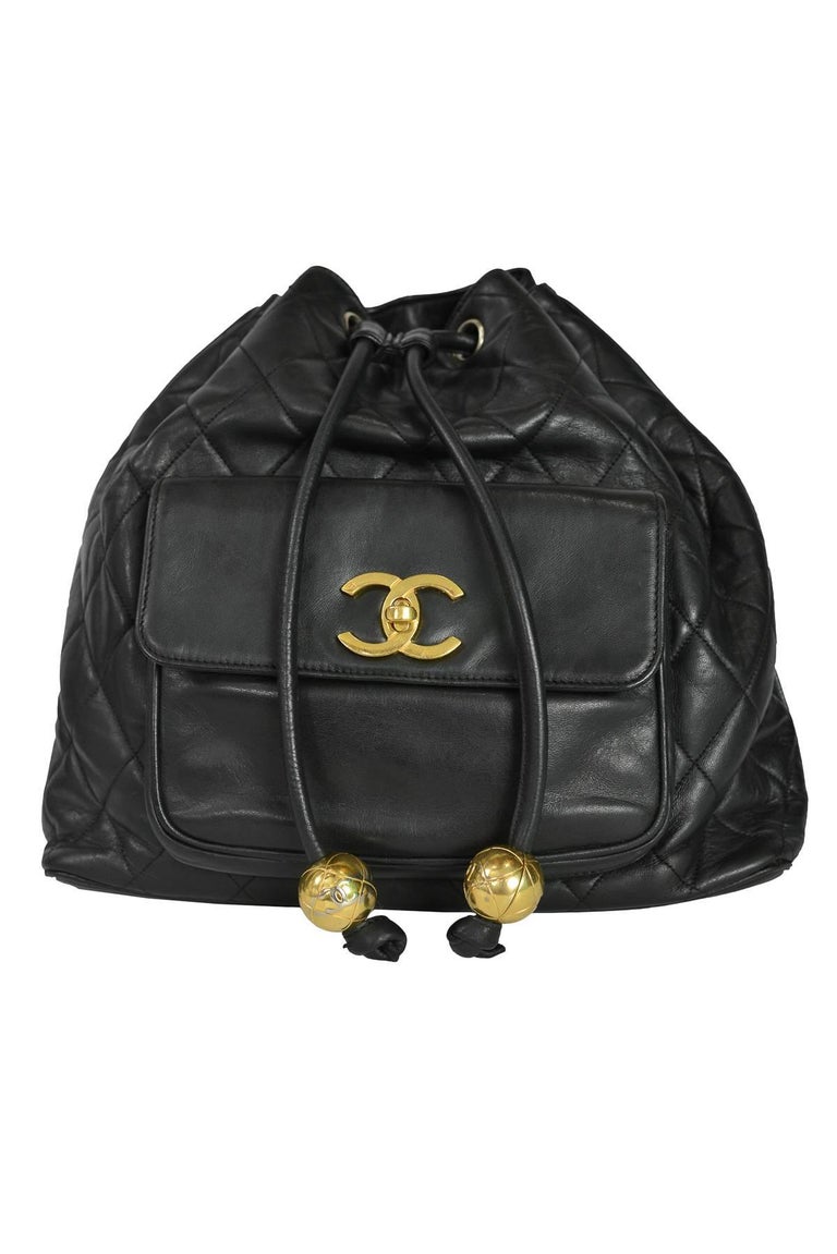 chanel black leather backpack