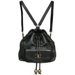 Chanel Large Black Leather Quilted Backpack w Gold Baubles 
CC Logo