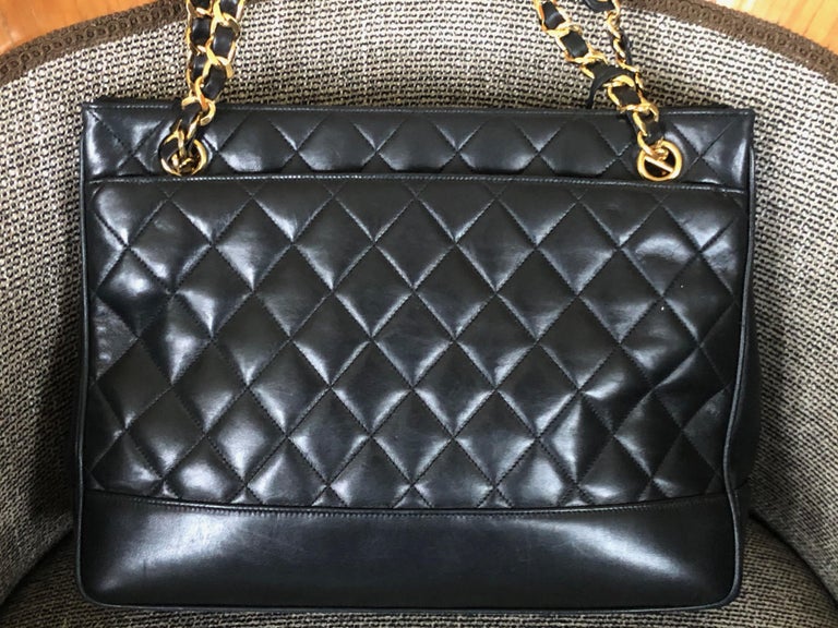 Chanel Large Black Leather Shoulder Bag with Gold Hardware and Quilted ...