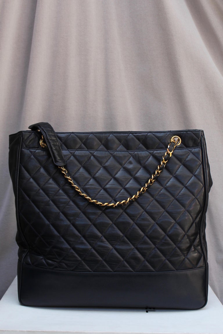 Chanel large black quilted leather bag, 1990’s at 1stDibs