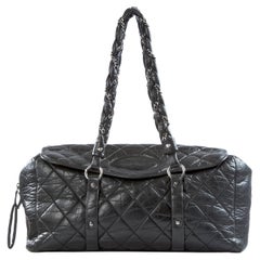 Chanel Large Blck Calfskin Leather Quilted Distressed Tote