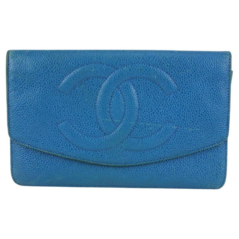 Chanel Large Blue Caviar CC Logo Timeless Flap Wallet 819ca78 For
