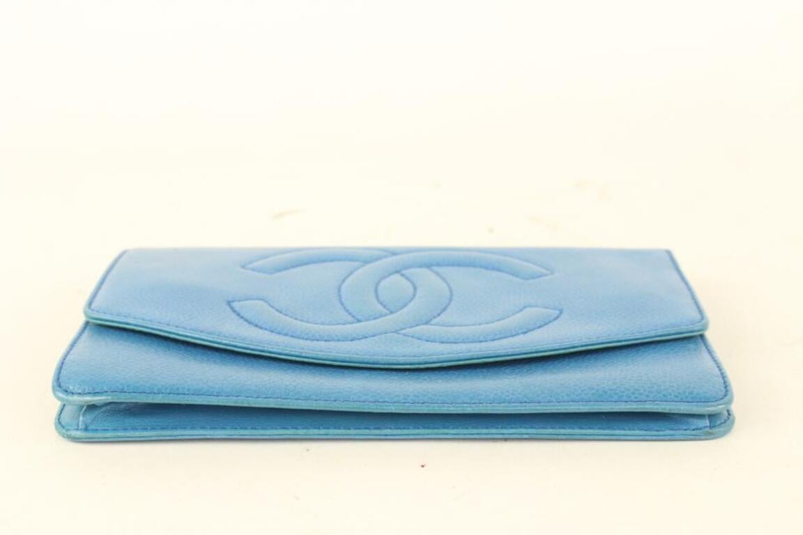 Chanel Large Blue Caviar Leather CC Logo Timeless Wallet Flap  930c14 In Good Condition In Dix hills, NY