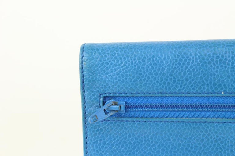 Chanel Large Blue Caviar Leather CC Logo Timeless Wallet Flap 930c14 at  1stDibs