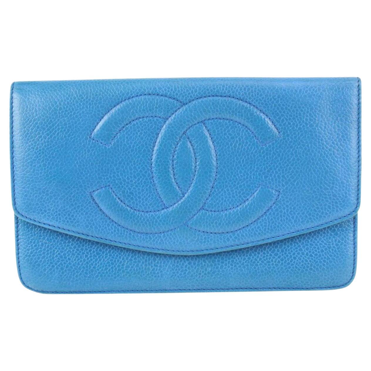 Chanel Large Blue Caviar Leather CC Logo Timeless Wallet Flap 930c14 at  1stDibs