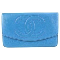 Chanel Large Blue Caviar Leather CC Logo Timeless Wallet Flap  930c14