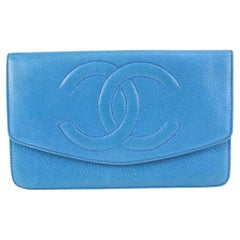 Chanel Large Blue Caviar Leather CC Logo Timeless Wallet Flap 930c14
