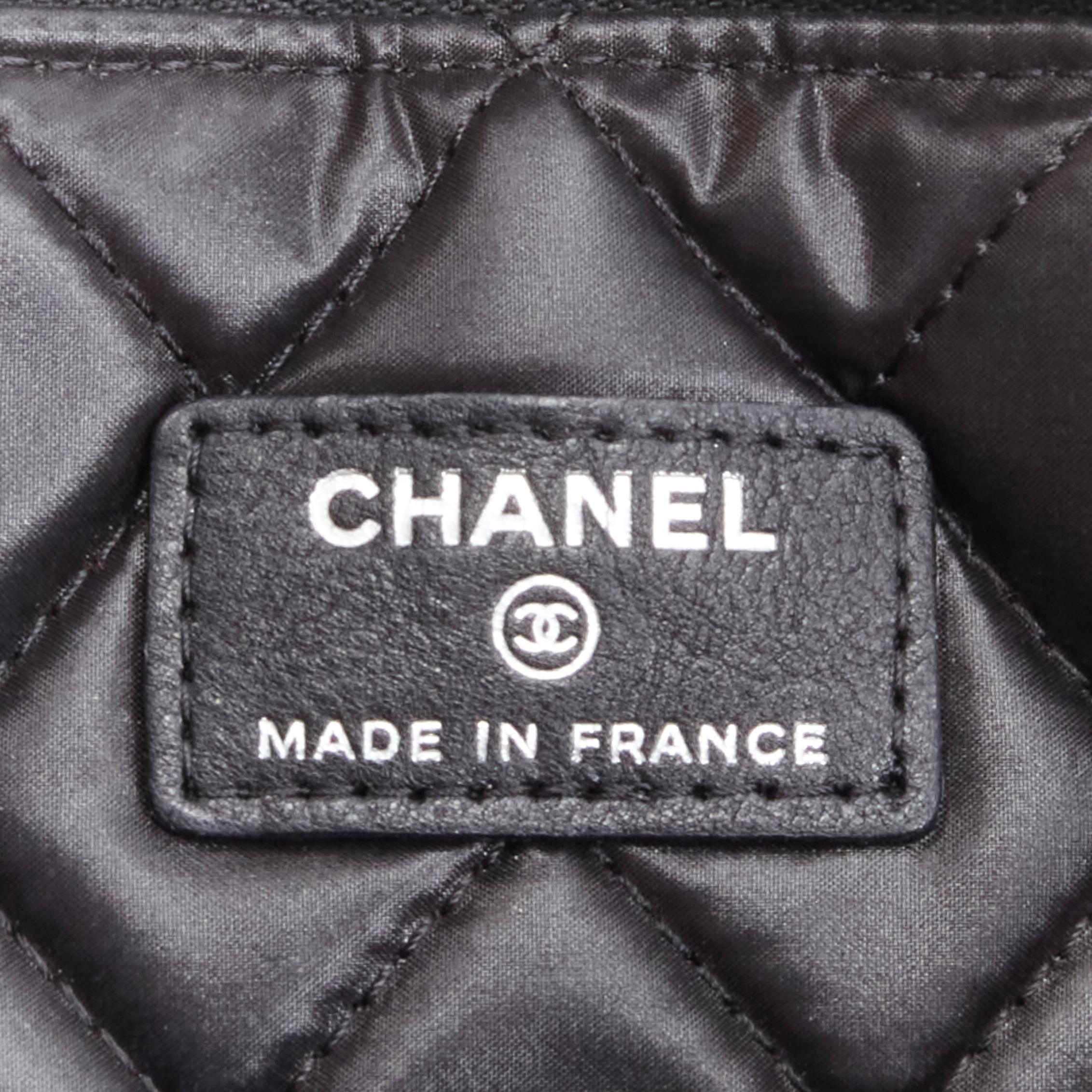 CHANEL Large Boy O Case black quilted leather chain trim flat pouch clutch bag 3