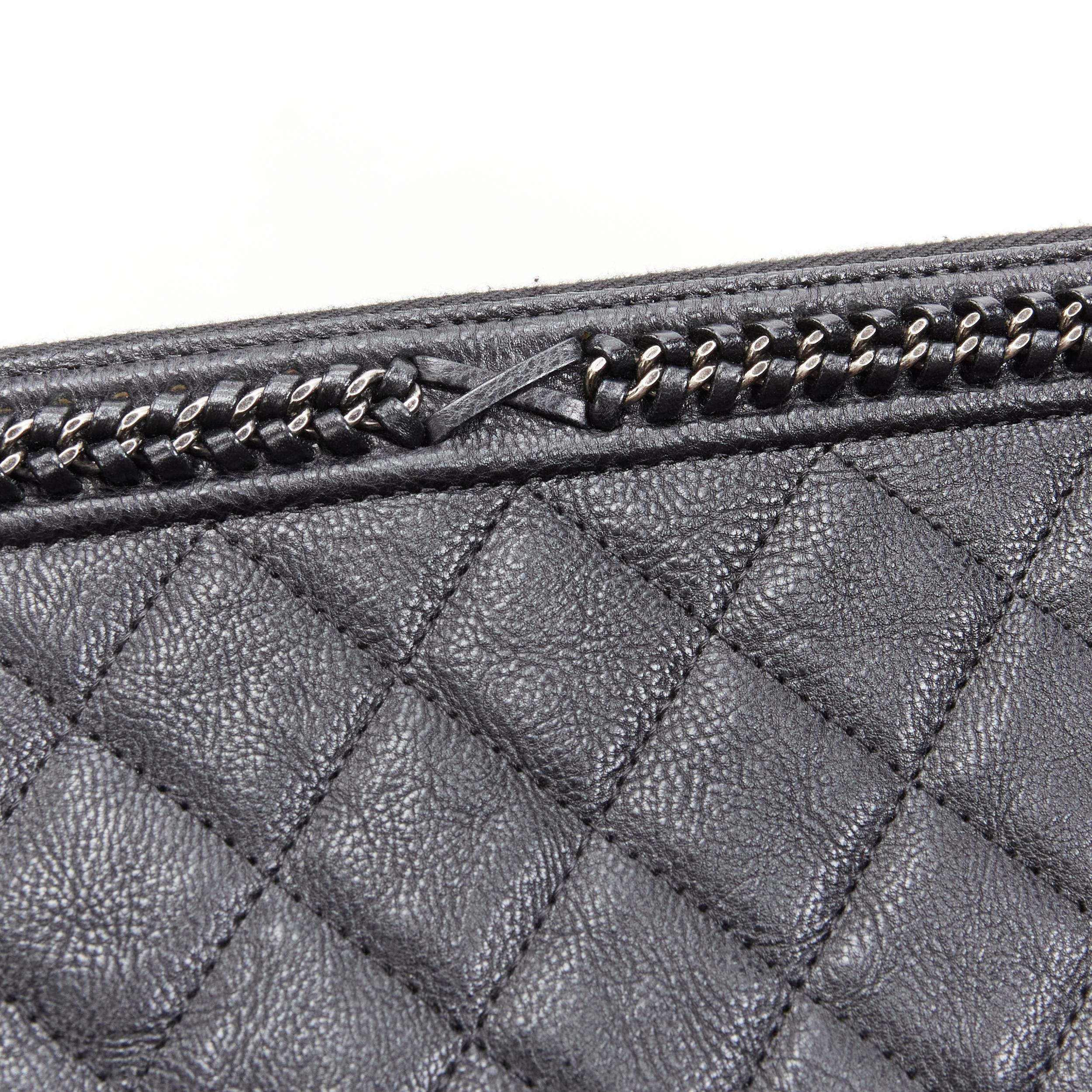 Women's CHANEL Large Boy O Case black quilted leather chain trim flat pouch clutch bag