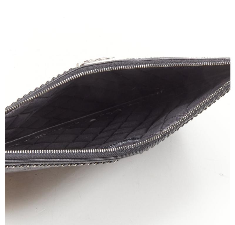 CHANEL Large Boy O Case black quilted leather chain trim flat pouch clutch bag For Sale 3